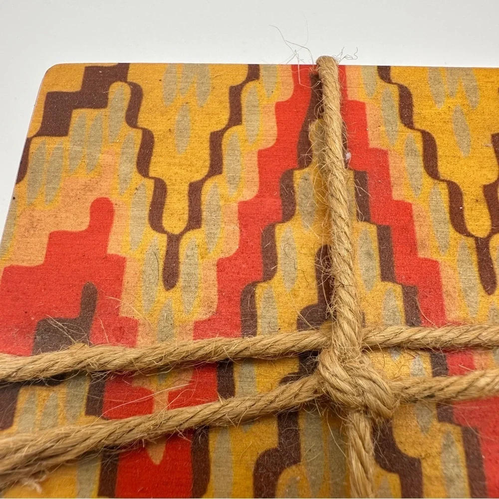 Geometric Patterned Wood Multicolor Coasters Set of 4